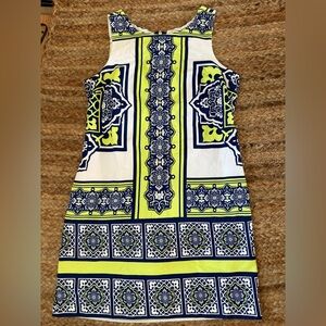 Bethany Size 12 Blue, Lime Green, & White Cotton Geometric Shift Dress